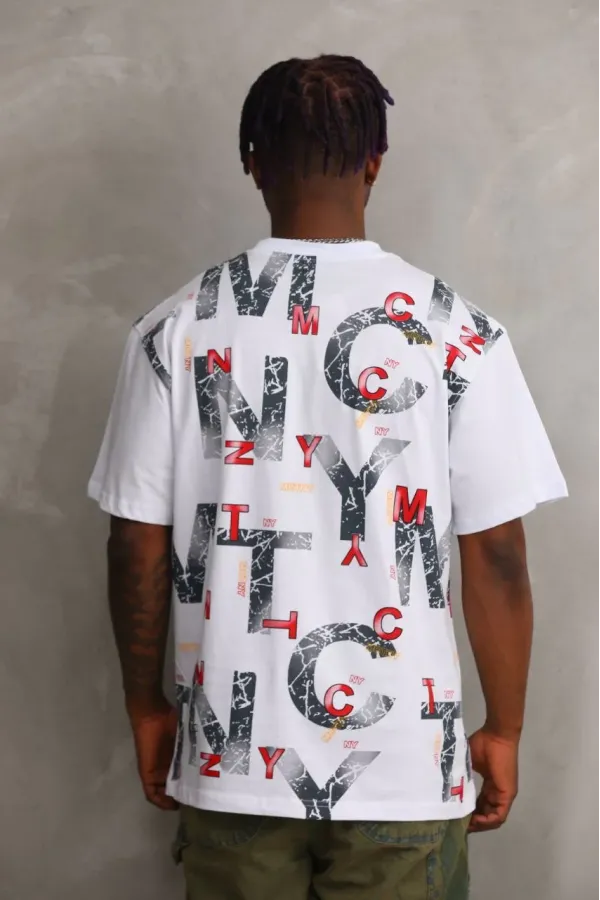 Unisex Baskılı Oversize T-Shirt - Beyaz