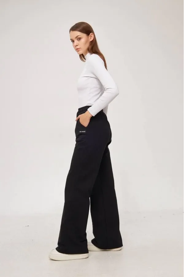 İki iplik Bol Paça Eşofman Pantalon - Siyah