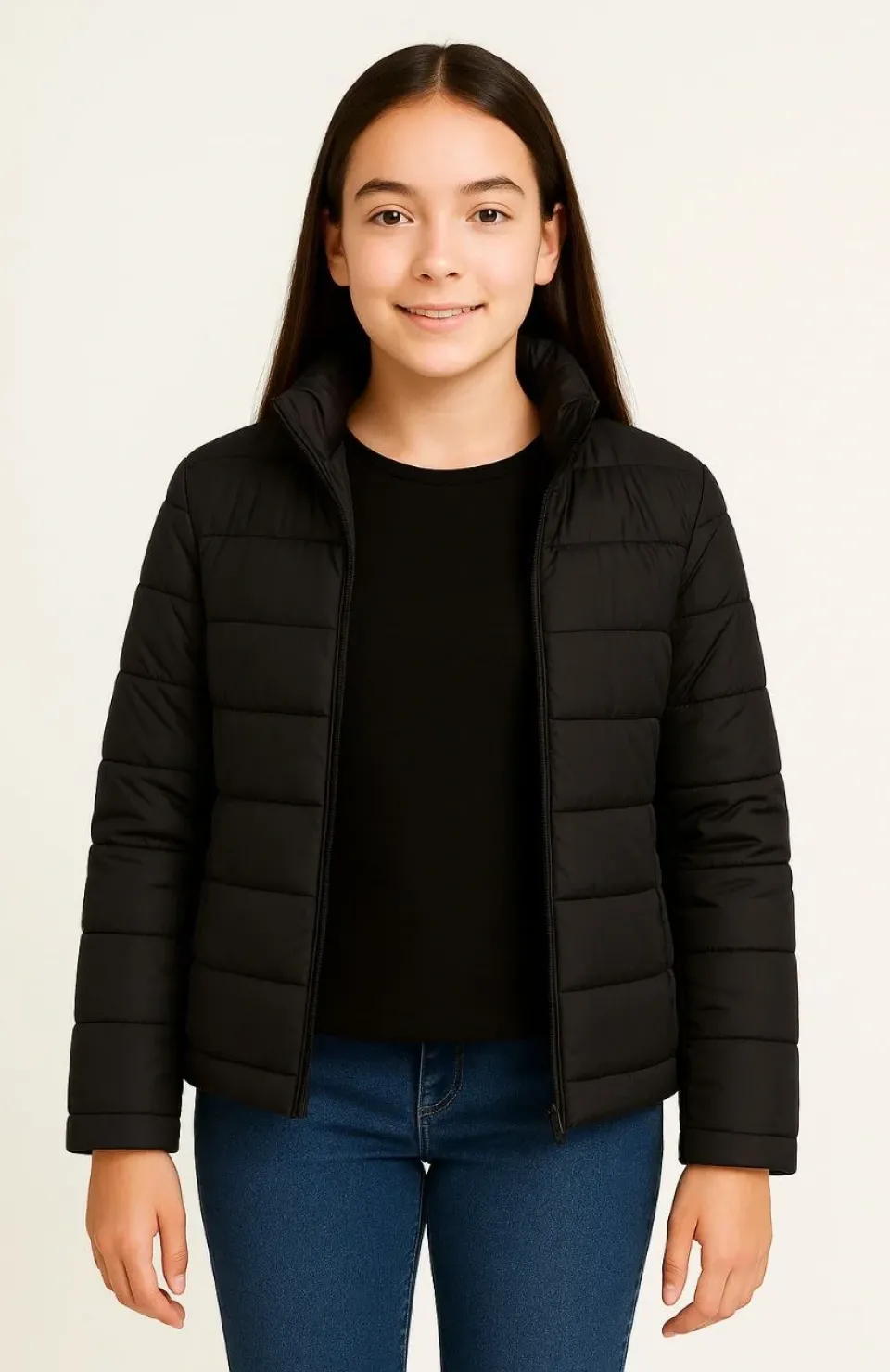 Kız Çocuk Şişme Mont Hafif ve Sıcak Tutucu Kışlık Fermuarlı Su İtici Rahat Günlük Mont Kapüşonuz Modern Tasarım - Siyah Somersan Giyim | Kadın, Erkek ve Çocuk Moda