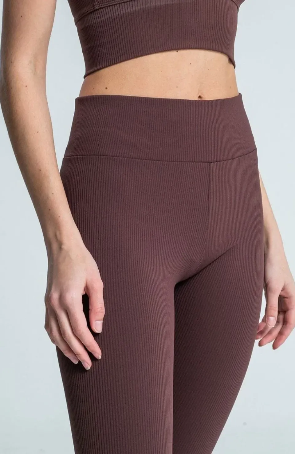 Kadın Yüksek Bel Fitilli Tayt - Kahverengi