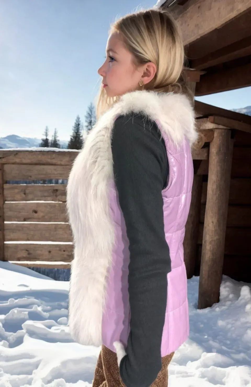 Kadın Fermuarlı Koyun Derisi Tilki Kürkü - Beyaz