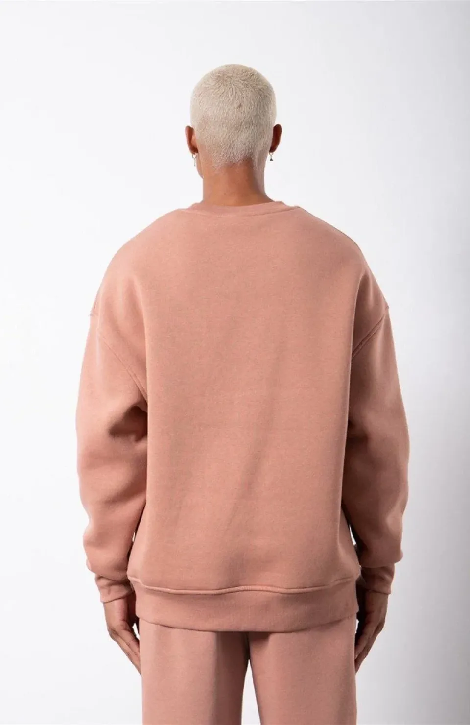 Unisex Biskilet Yaka Üç İplik SweatShirt - Pembe