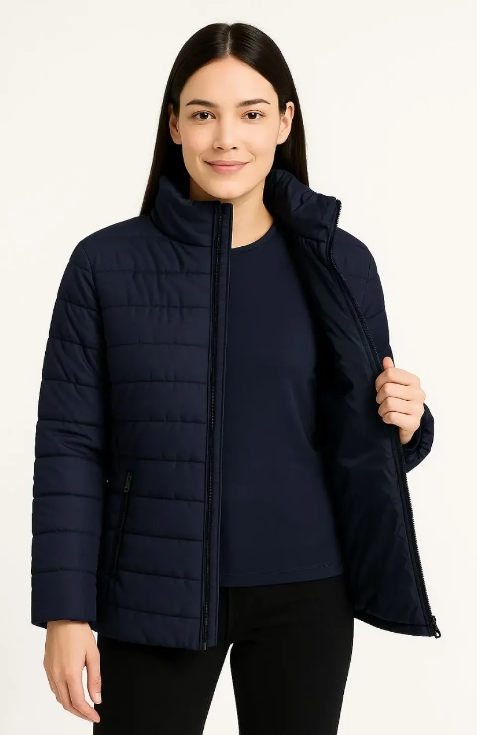 Kadın Bomber Mont Ceket – Su İtici Kumaş, Kapitone Astarlı, Fermuarlı, Kışlık - Lacivert