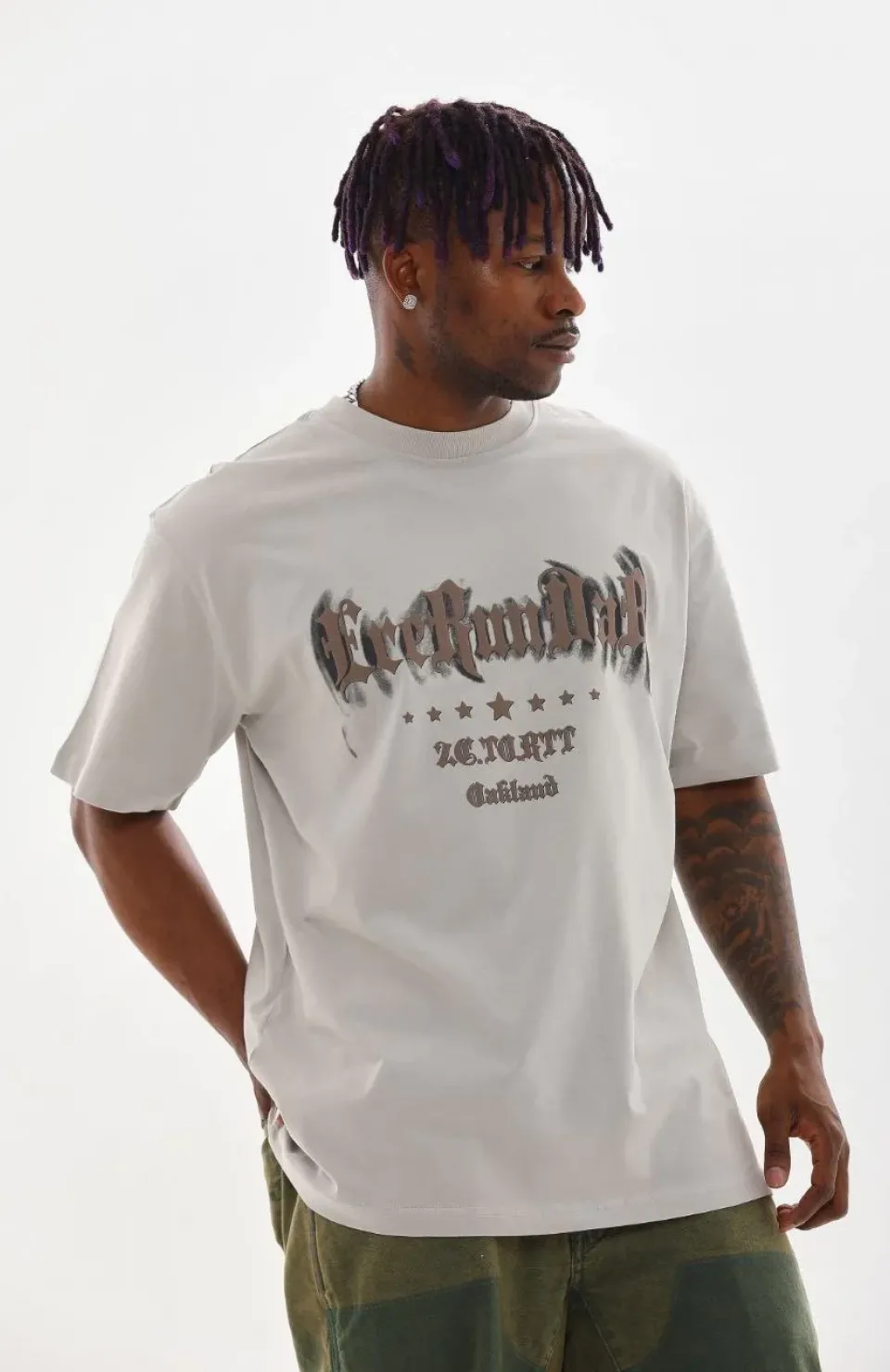 Unisex Baskılı Oversize T-Shirt - Gri