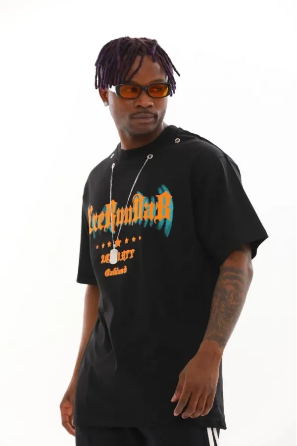 Unisex Oversize Kolye Dahil T-Shirt - Siyah