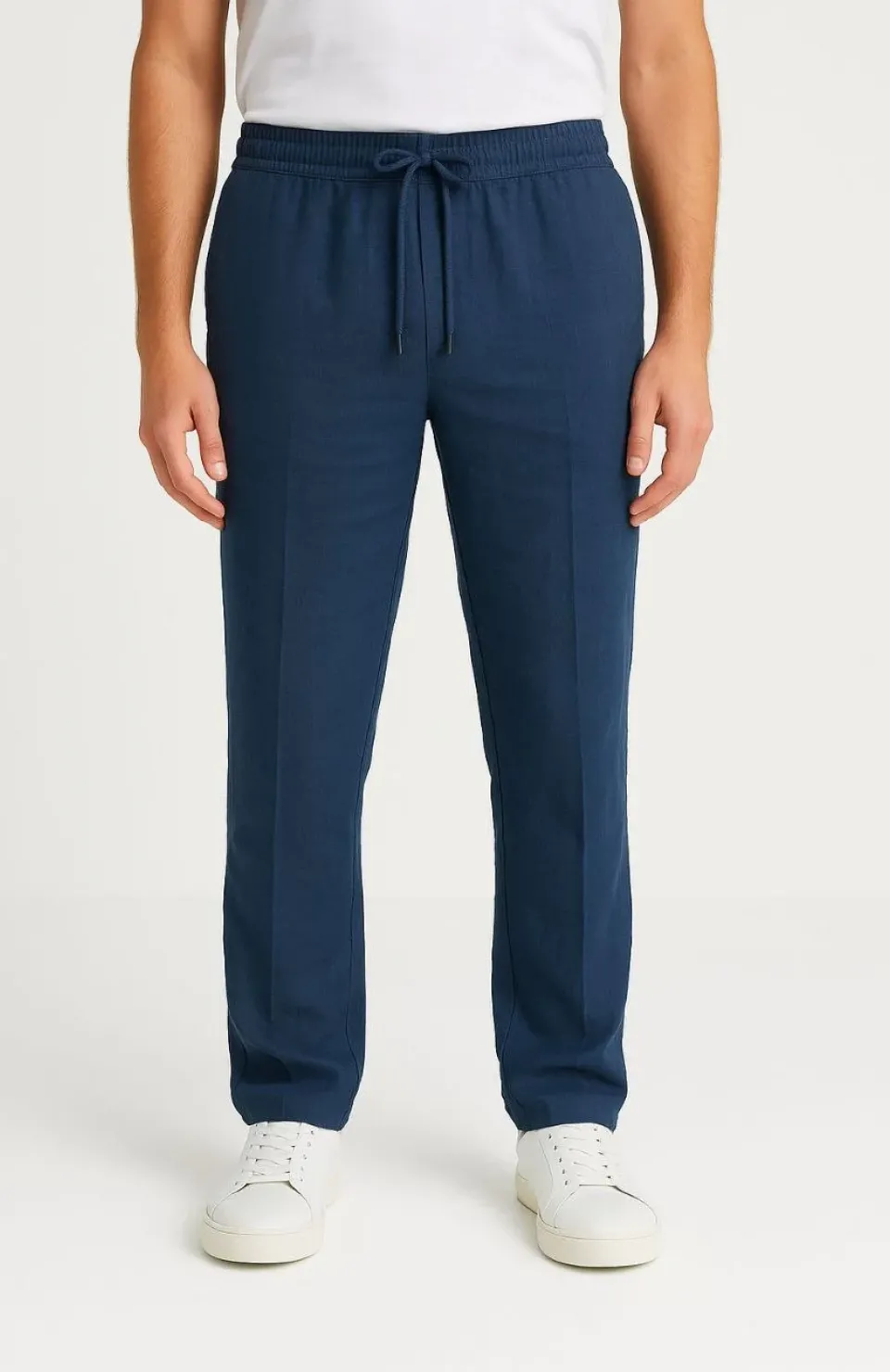 Erkek Keten Pantolon – Cepli, Beli Lastikli ve Bağcıklı, Nefes Alan Rahat Kalıp, Yazlık ve Baharlık Günlük Giyim, Şık & Konforlu Boru Paça Model - Lacivert