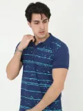 Erkek Yakalı Slim Fit Pike Çizgili T-Shirt - Mavi