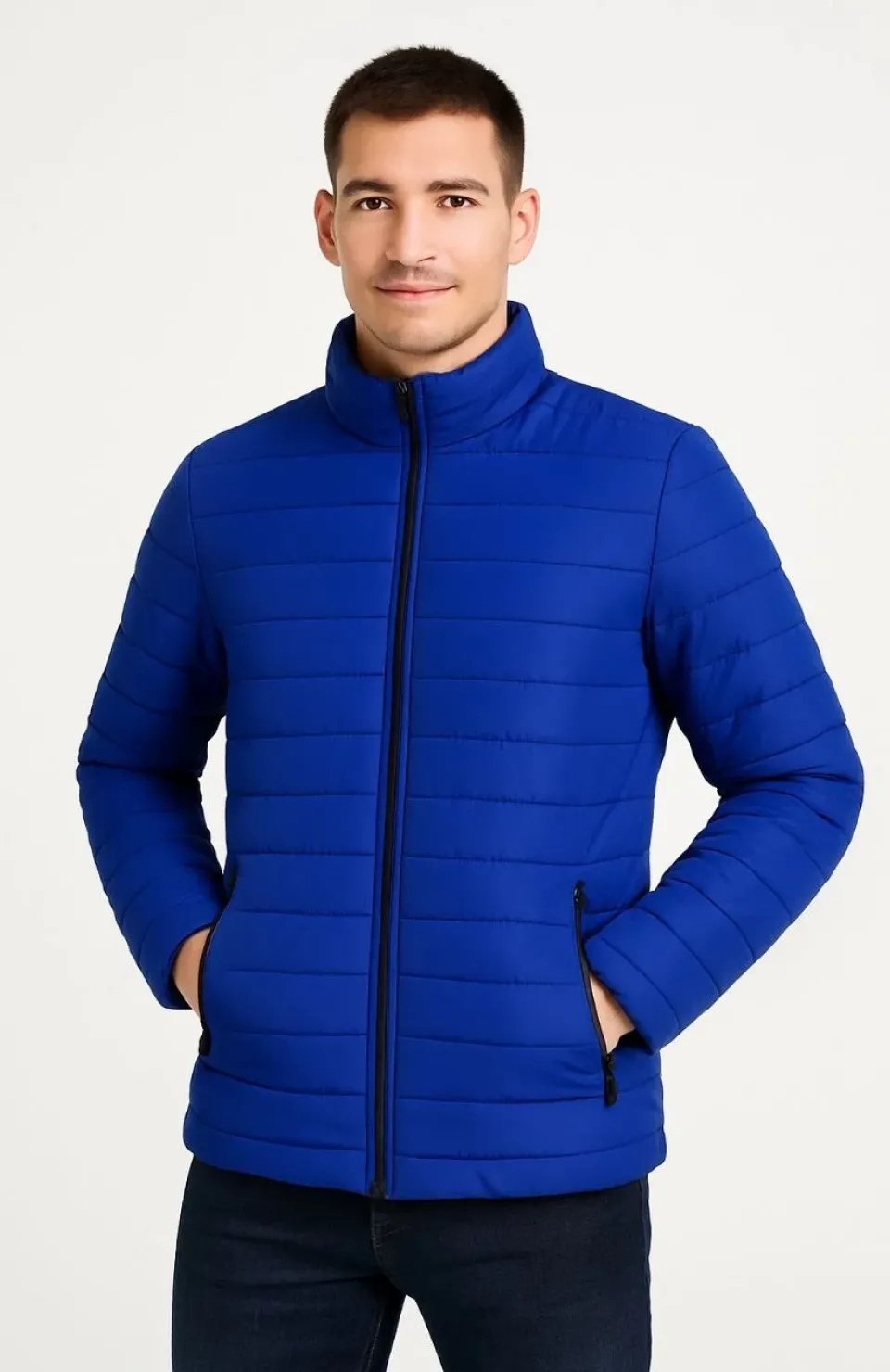 Erkek Bomber Mont Ceket – Su İtici Kumaş, Kapitone Astarlı, Fermuarlı, Kışlık - Saks Mavisi