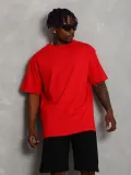 Unisex Oversize Düz Bisiklet Yaka T-Shirt - Kırmızı