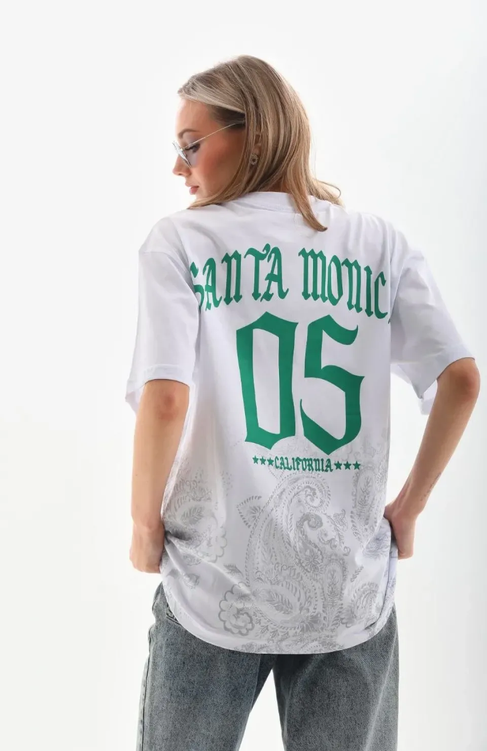 Unisex Baskılı Oversize T-Shirt - Beyaz