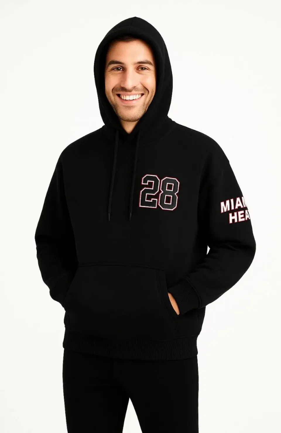 Erkek Kapşonlu Sweatshirt – Üç İplik Şardonlu Kumaş, Oversize Fit, Ön & Arka Baskılı, Kanguru Cepli, Kışlık Rahat Hoodie - Siyah