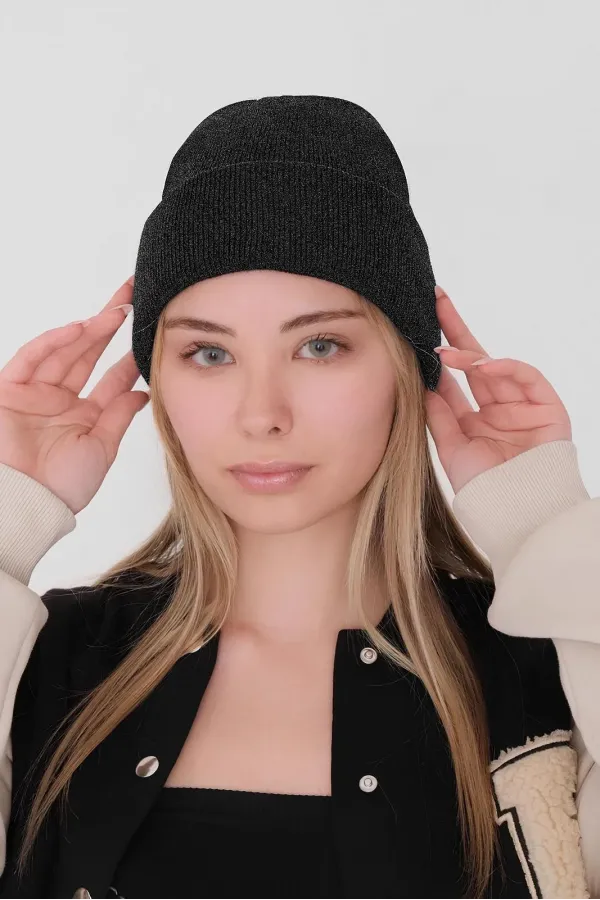 Kadın Katlamalı Basic Bere - Siyah