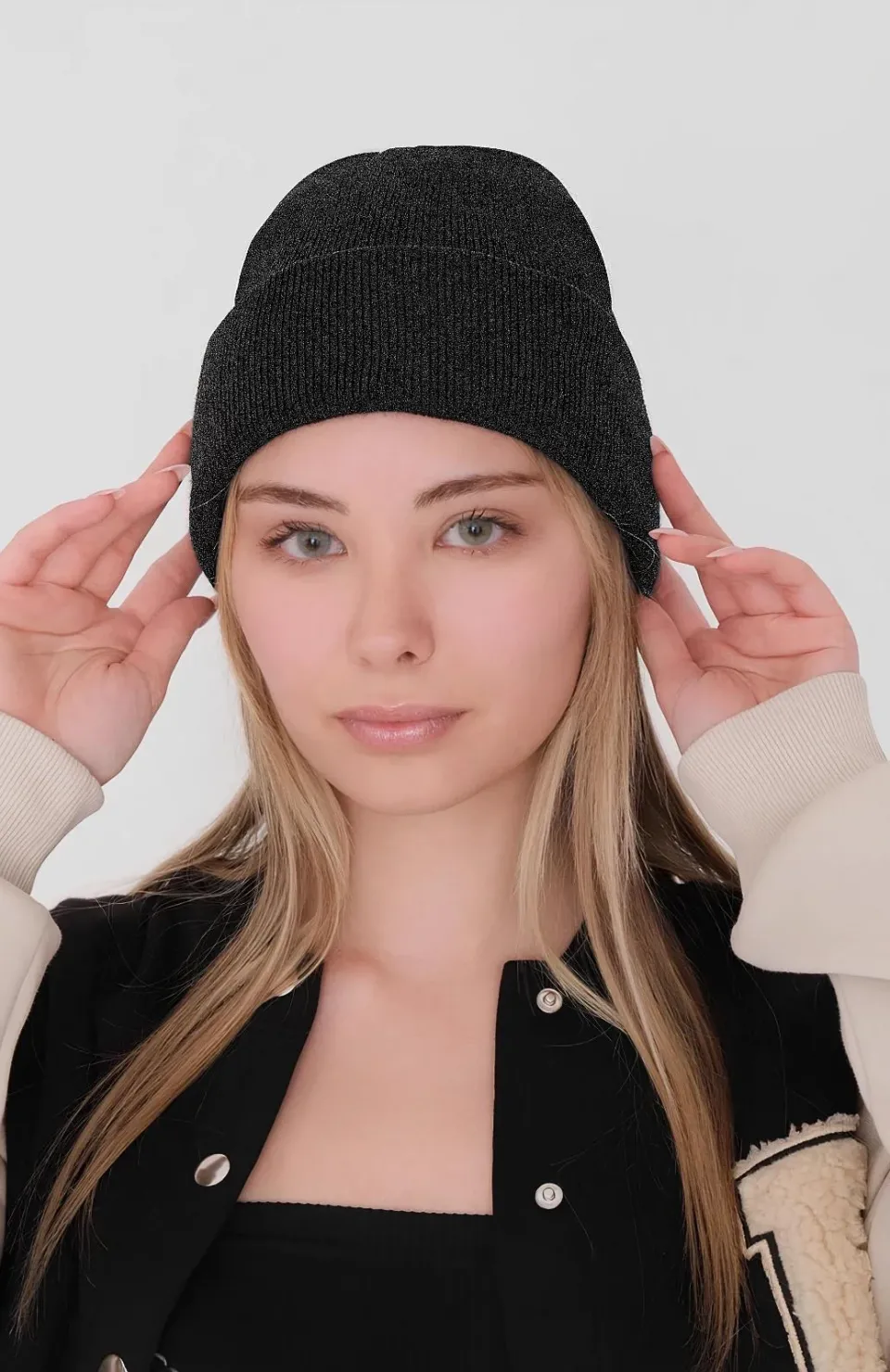 Kadın Katlamalı Basic Bere - Siyah