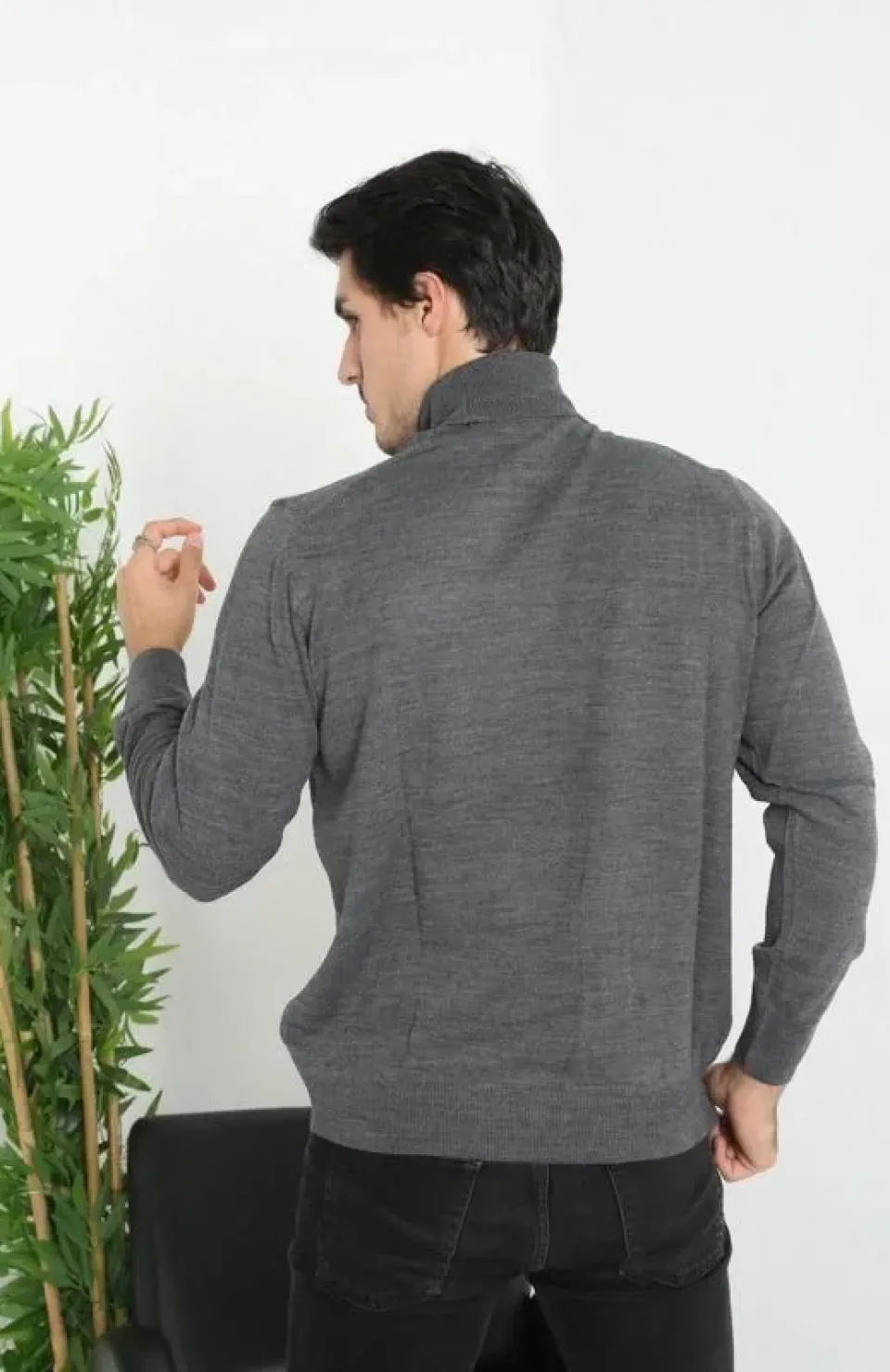 Unisex Tam Boğazlı Balıkçı Yaka Dokuma Triko - Füme