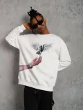 Erkek Güvercin Baskılı Sweatshirt - Beyaz