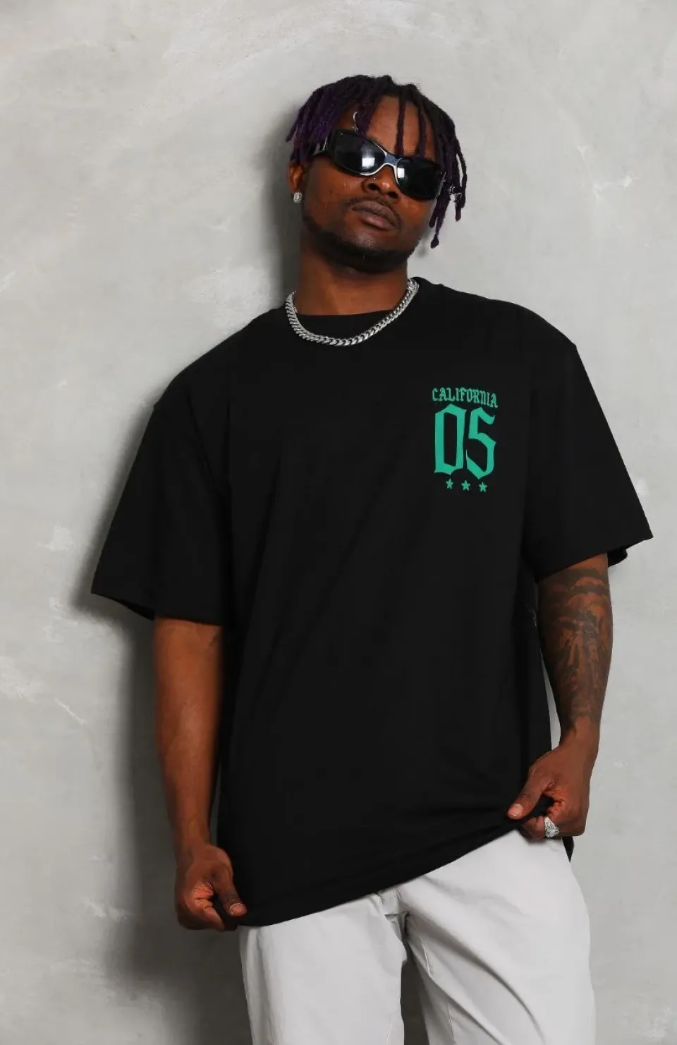 Unisex Oversize Baskılı Bisiklet Yaka T-Shirt - Siyah