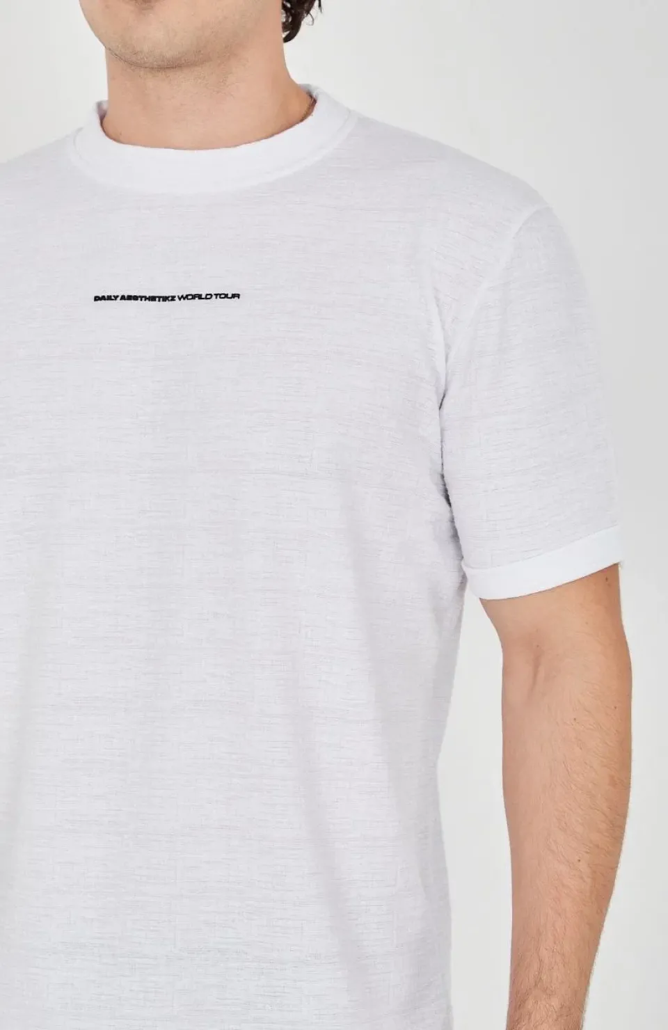 Unisex Jakar Kumaş Slim Fit T-Shirt - Beyaz