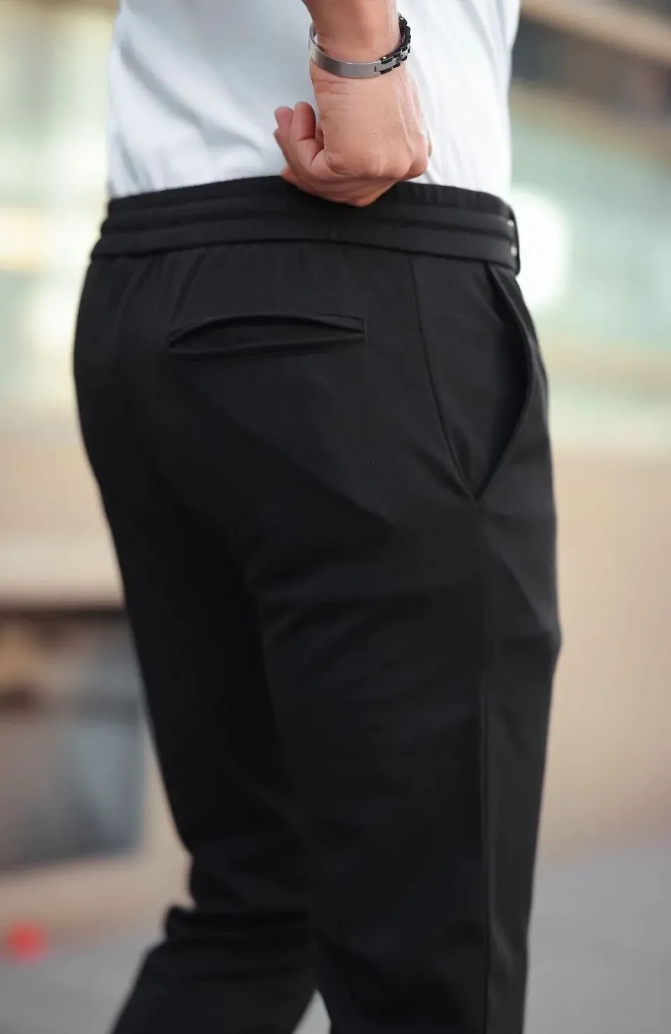 Erkek Diagonel Mikro dokulu Cepli Beli Lastilki Pantolon - Siyah