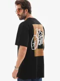 Unisex Bisiklet Yaka Baskılı Oversize T-Shirt - Siyah