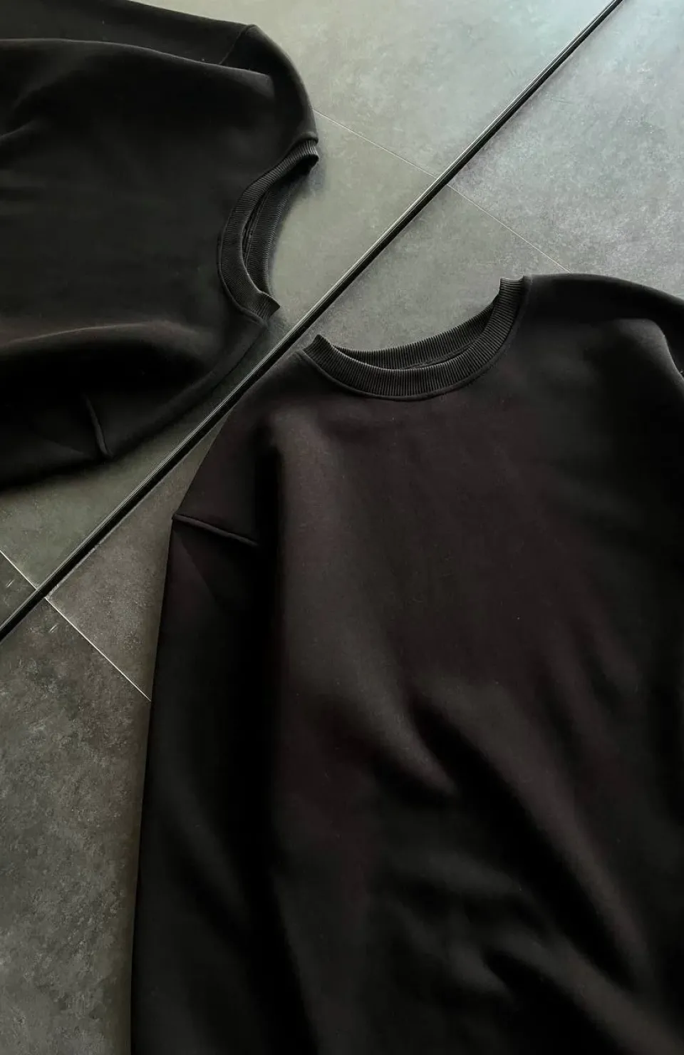 Kışlık Bisiklet Yaka Üç İplik Basic SweatShirt - Siyah