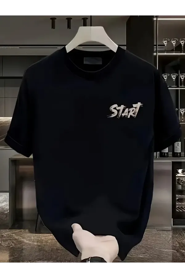 20/1 Penye Compack Start All Over Baskılı Oversize Bisiklet Yaka Kısa Kol T-shirt - Siyah