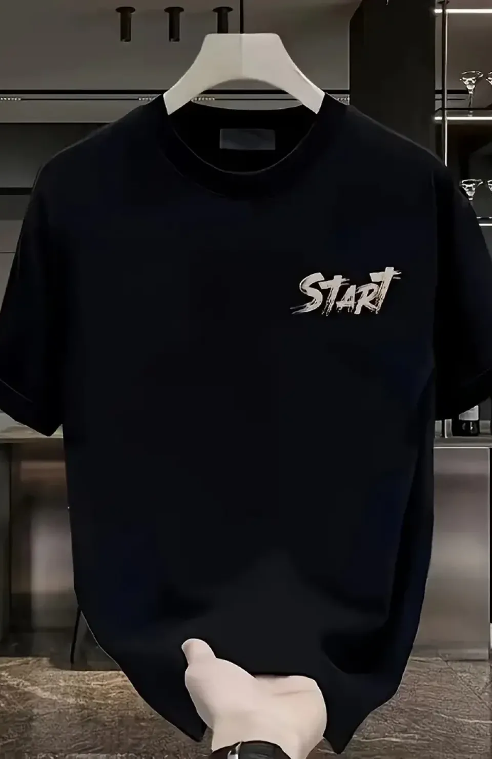 20/1 Penye Compack Start All Over Baskılı Oversize Bisiklet Yaka Kısa Kol T-shirt - Siyah