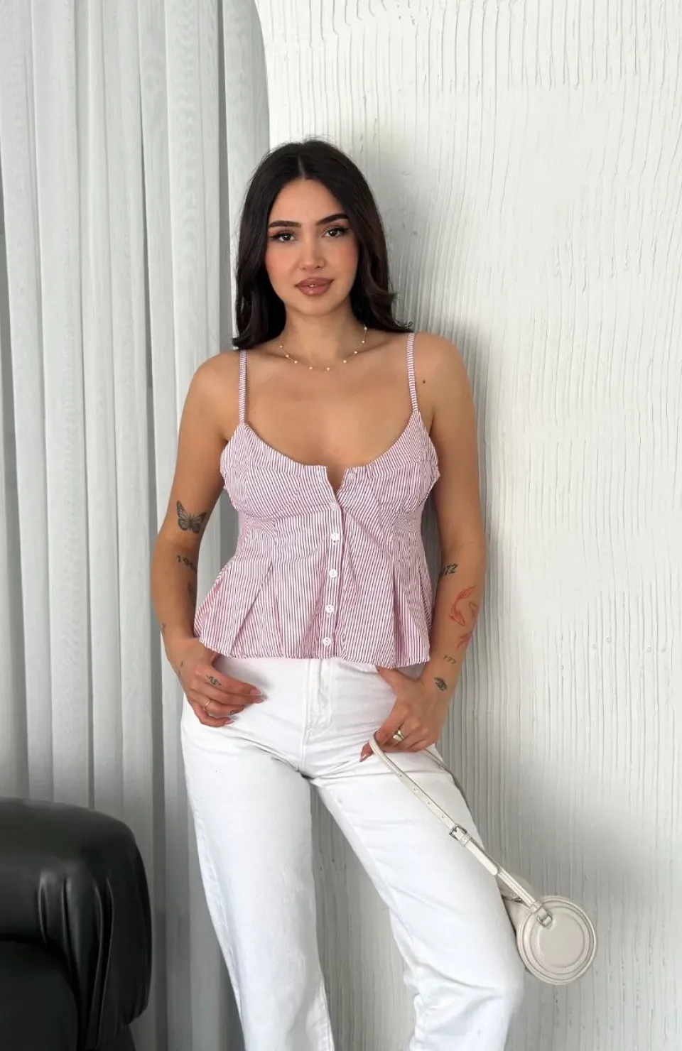 Askılı Dekolte deraylı crop - Kırmızı