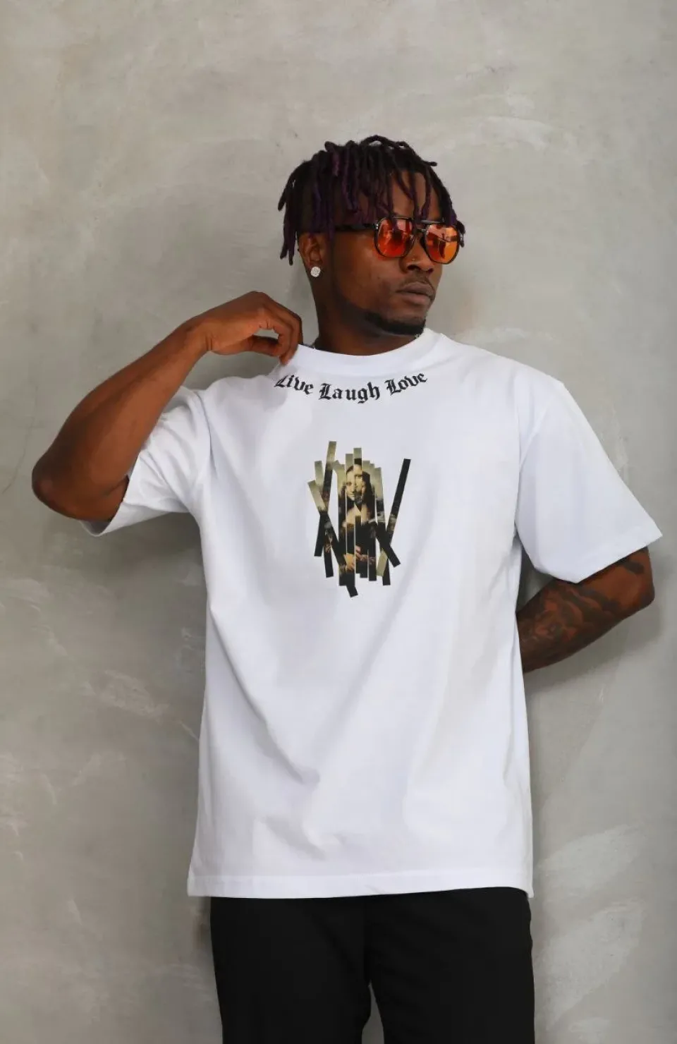 Unisex Oversize Baskılı Bisiklet Yaka T-Shirt - Beyaz