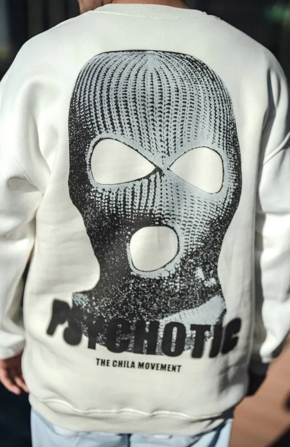 Kışlık Bisiklet Yaka Baskılı SweatShirt - Beyaz