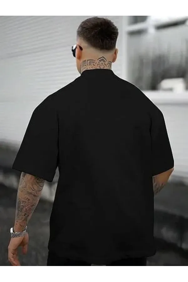 Erkek Bisiklet Yaka Kısa Kol Baskılı T-shirt - Siyah