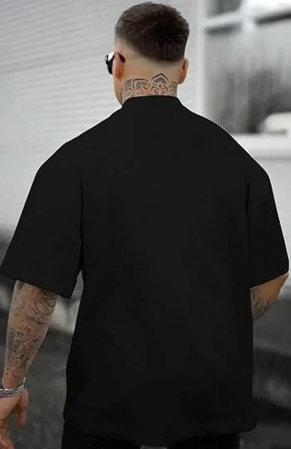 Erkek Bisiklet Yaka Kısa Kol Baskılı T-shirt - Siyah