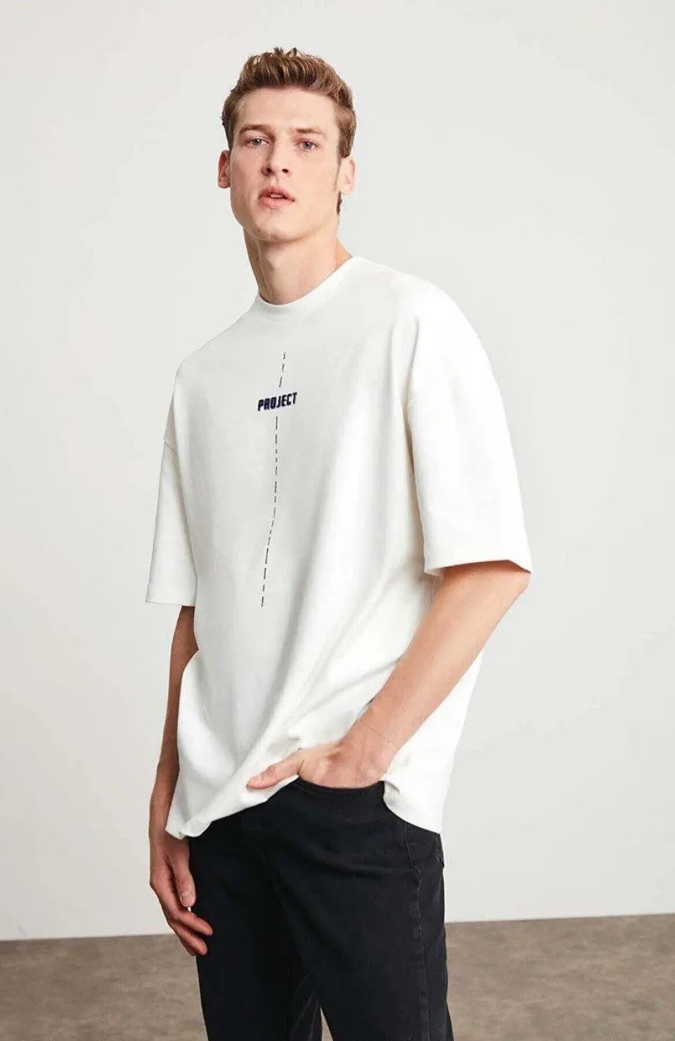 Unisex Baskılı Oversize T-Shirt - Beyaz