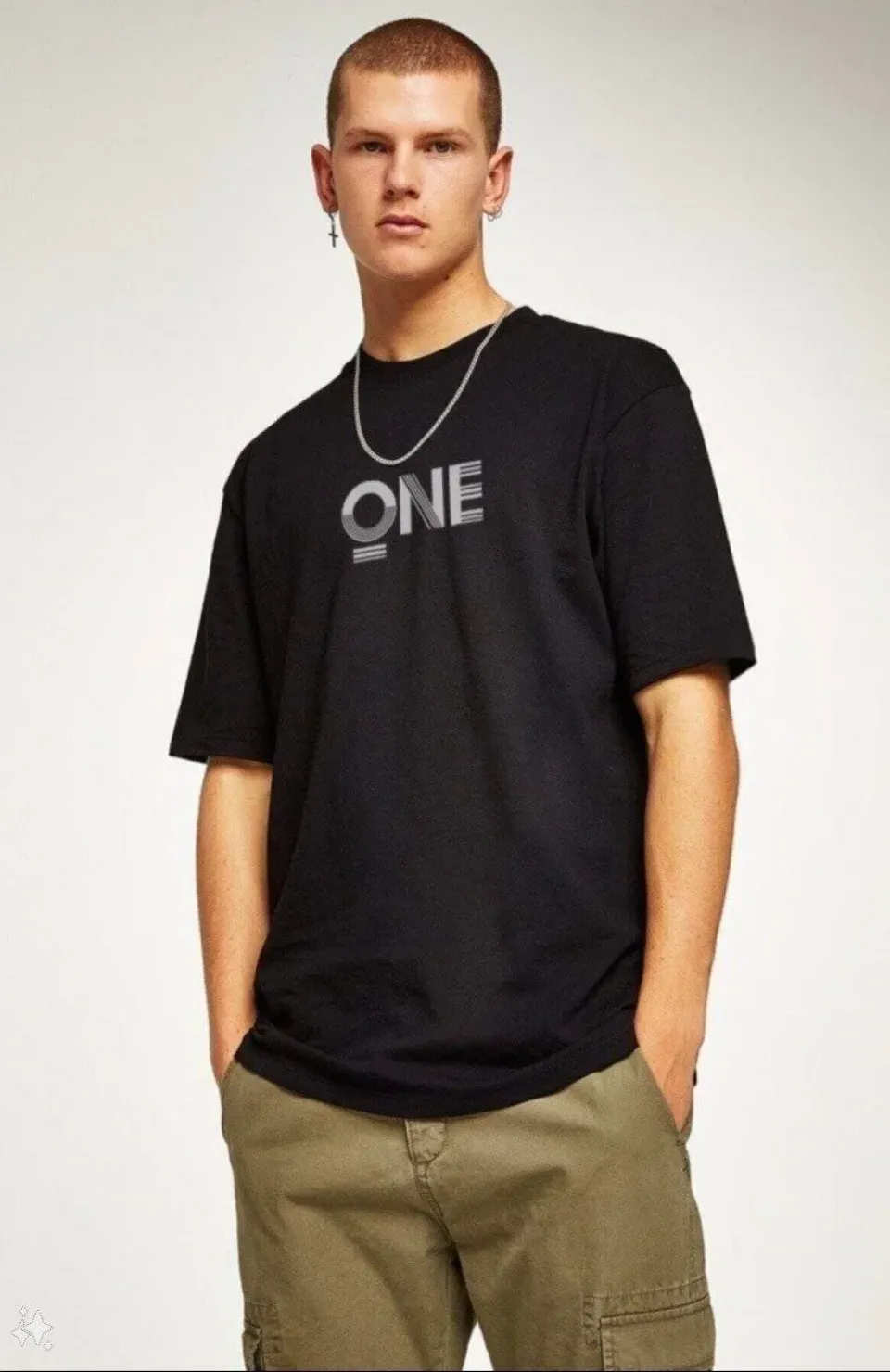 Unisex Baskılı Oversize T-Shirt - Siyah