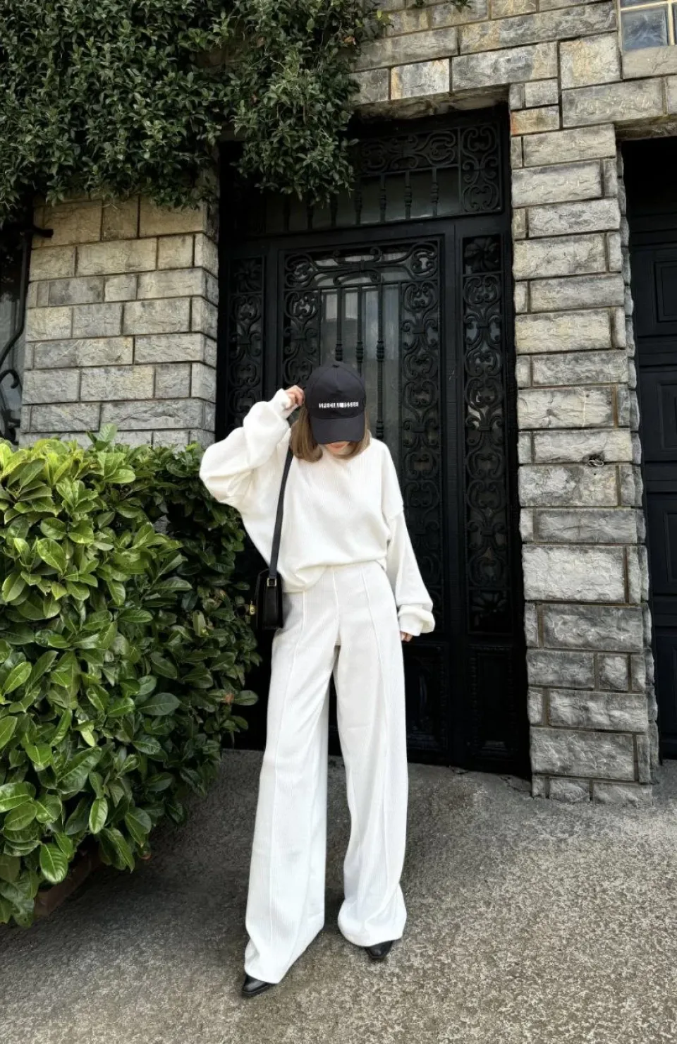 Crop, Pantolon Fitilli İkili Takım -Beyaz