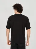 Unisex Jakar Kumaş Rahat Kol T-Shirt - Siyah
