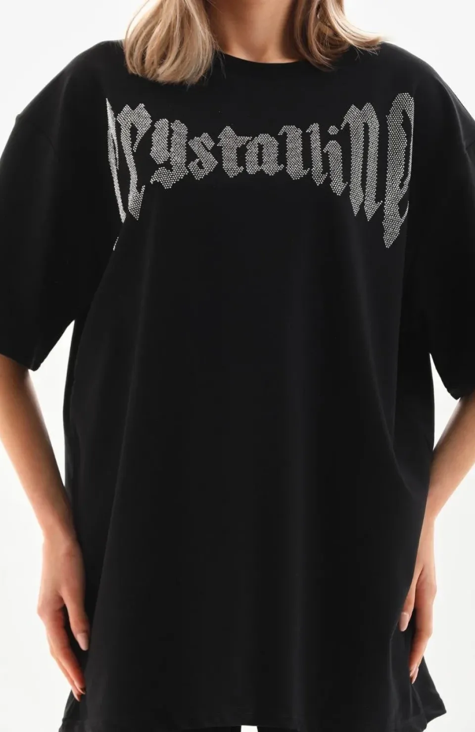 Unisex Taş Desenli Oversize T-Shirt - Beyaz