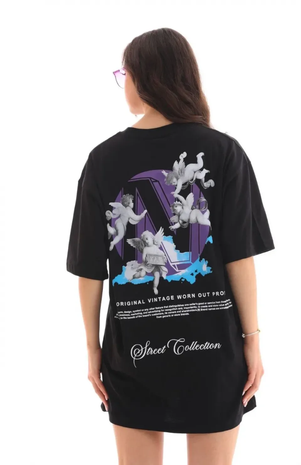 Unisex Bisiklet Yaka Baskılı Oversize T-Shirt - Siyah Somersan Giyim | Kadın, Erkek ve Çocuk Moda