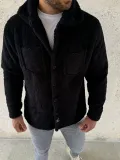 Erkek Pelüş Polar Hırka Gömlek – Yakalı, İlik Düğmeli, Göğüs Cepli, Yumuşak Dokulu Kışlık Regular Fit Rahat Günlük Model - Siyah