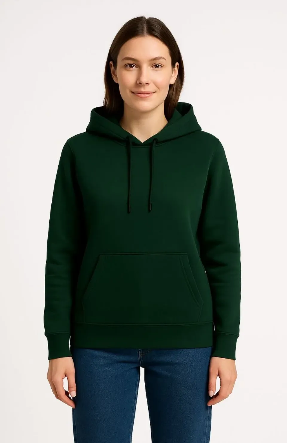 Kadın Üç İplik Kapüşonlu Kanguru Cepli Sweatshirt hoodie - Haki