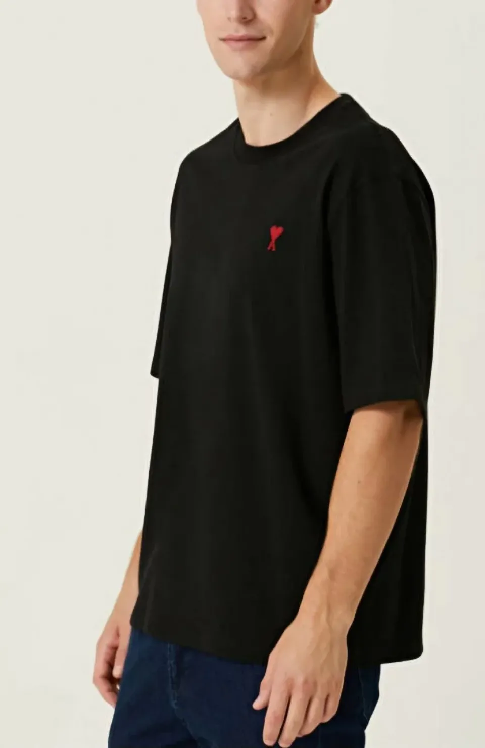 Unisex Bisiklet Yaka Baskılı Oversize T-Shirt - Siyah