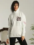Kadın Sırt Baskılı Oversize Üç İplik Kapüşonlu Sweatshirt - Beyaz