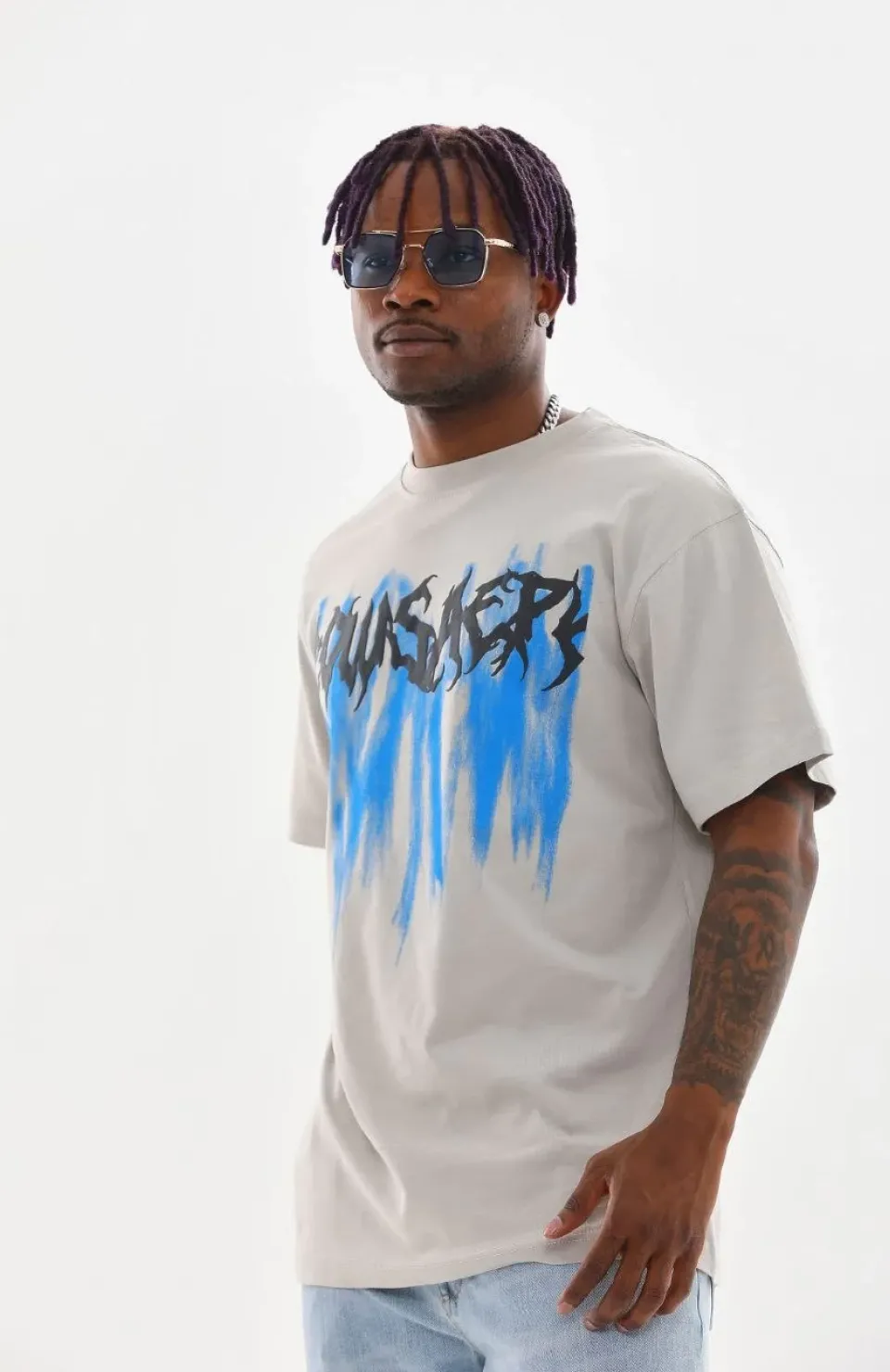 Unisex Baskılı Oversize T-Shirt - Gri