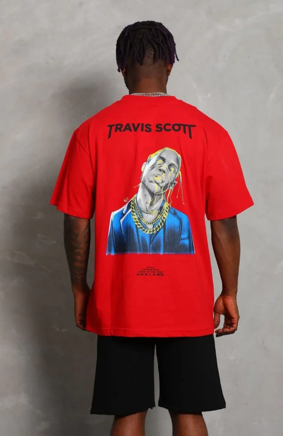 Unisex Oversize Baskılı Bisiklet Yaka T-Shirt - Kırmızı