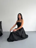 Straplez Pileli Elbise - Siyah