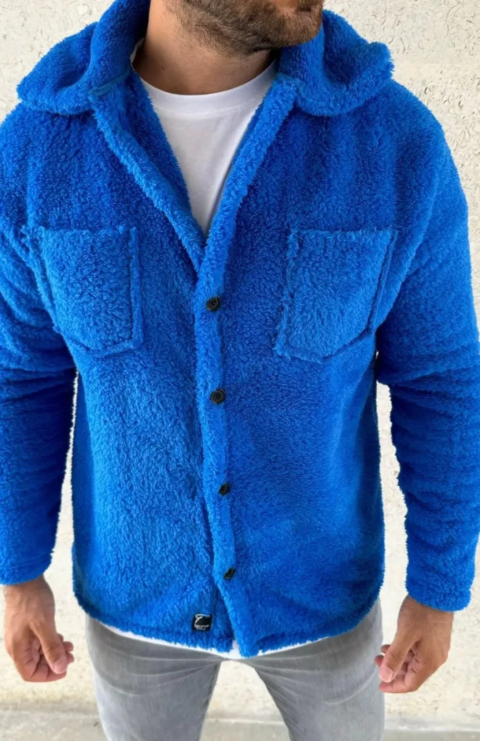 Erkek Pelüş Polar Hırka Gömlek – Yakalı, İlik Düğmeli, Göğüs Cepli, Yumuşak Dokulu Kışlık Regular Fit Rahat Günlük Model - Saks Mavisi