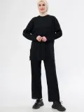 Uzun Kollu Organik Yıkanmış Kumaş Fitilli Pantolonlu Takım - Siyah Somersan Giyim | Kadın, Erkek ve Çocuk Moda