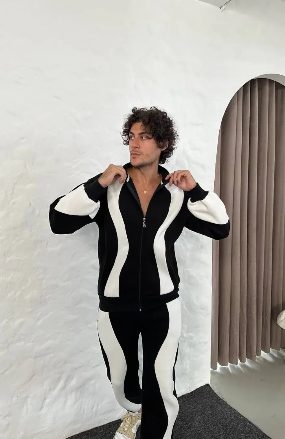 Erkek Premium Parçalı Eşofman Takım - Dik Yaka Fermuarlı Sweatshirt, - Siyah