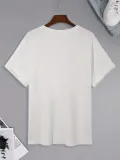 20/1 Penye Compack Uçak Baskılı Oversize Bisiklet Yaka Kısa Kol T-shirt - Beyaz
