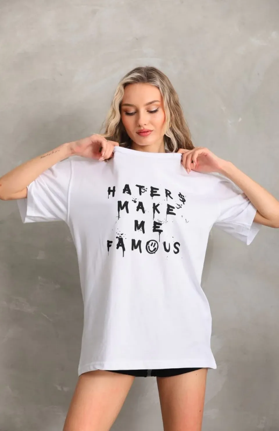 Unisex Baskılı Oversize T-Shirt - Beyaz