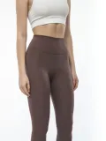 Kadın Yüksek Bel Sporcu Düz Tayt - Kahverengi